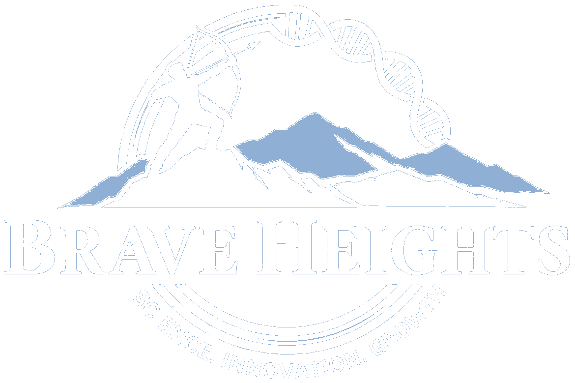 Brave Heights logo: an archer on a mountain summit aiming toward a DNA helix
